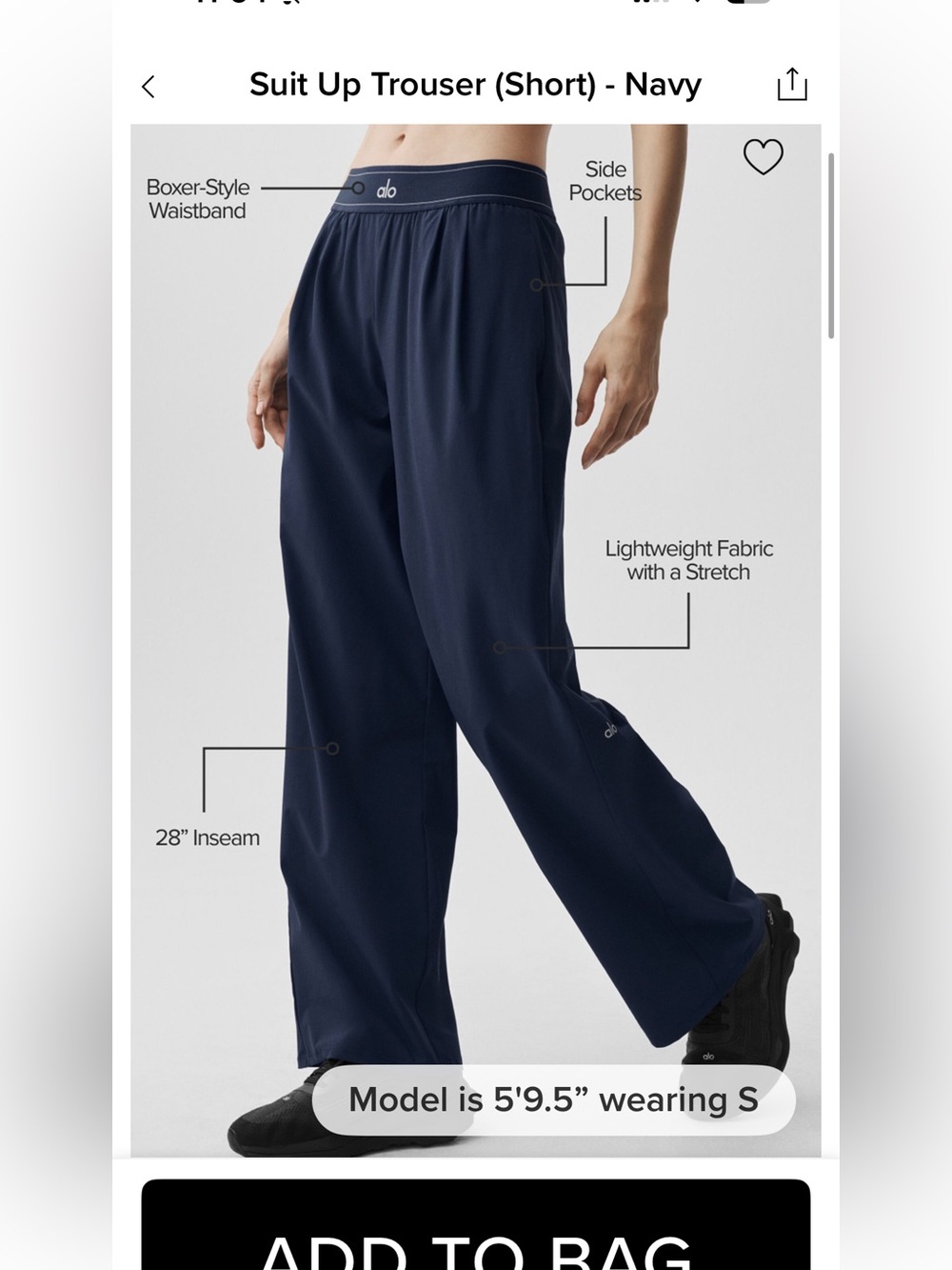 ALO Yoga Suit Up Trouser (SHORT) Navy-M-NWT
